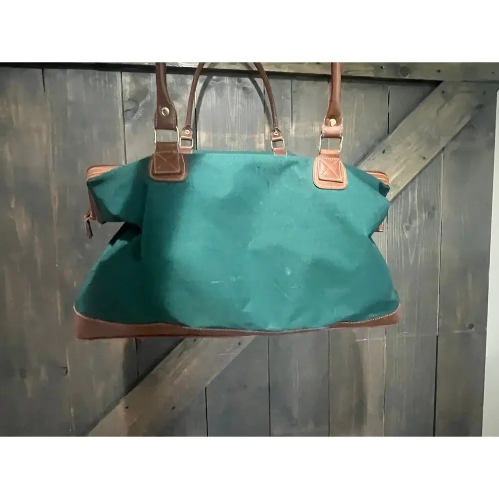 Vintage Polo Ralph Lauren Green Canvas and Leather Duffel Bag Retro Collectible